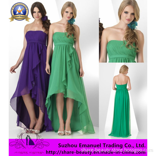 Handmade Best Popular Hi Lo Bridesmaid Dresses Strapless Pleats 2014 Sweet Party Dresses